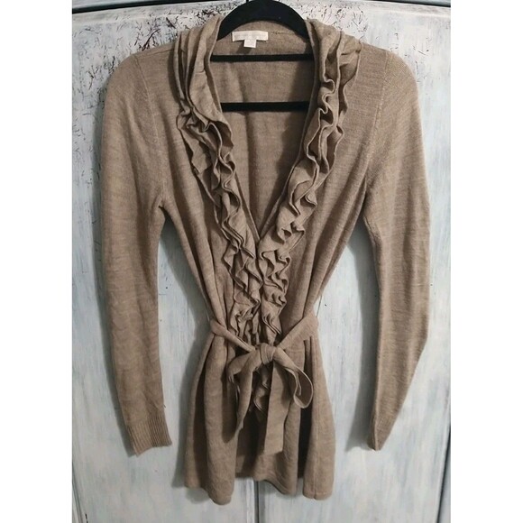 New York & Company Ruffled Neck Long Sleeve Belted Cardigan Xs Boho Feminine... - Picture 1 of 9